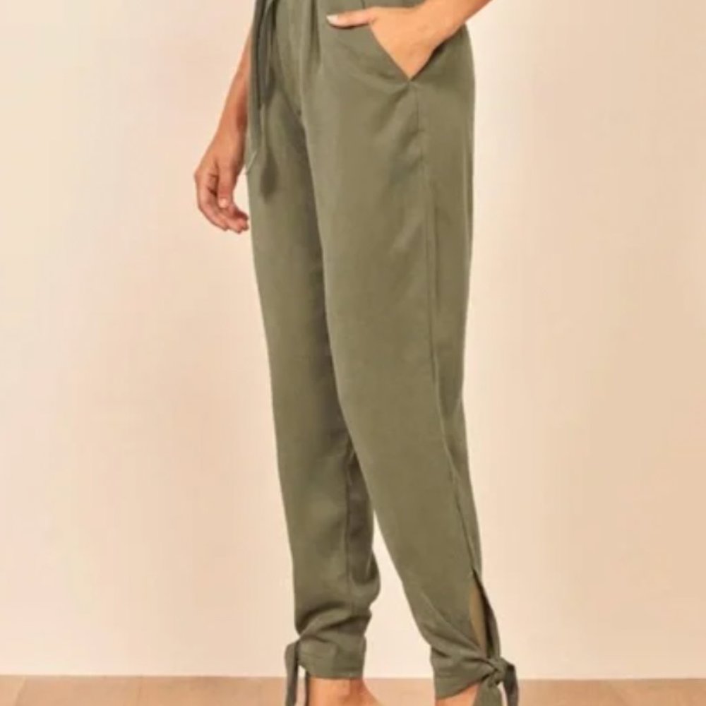 REFORMATIONOlive Army Green Tencel Paperbag Tie Waist & Ankle Avalon Pants